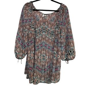 Rose + Olive Multicolor Pleated Paisley Geometric Size 2X